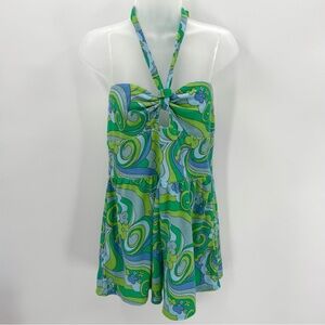 Wild Fable Romper Size M Halter Neck Terry Towel Blue Green Swirl Mod Swim Cover
